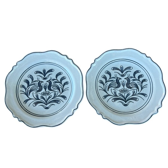 Vintage Rolf Tiemroth Norway Blue Birds Hand Painted Dinner Plate Set Signed 10” - Picture 4 of 11